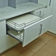 Выдвижная корзина Hafele Elegance, в базу 450 мм, дно ДСП, крепление к фасаду, направляющие в комплекте