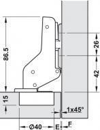 Специальная вкладная петля, с углом открывания 95град.для тяжелых широких дверей до 900мм